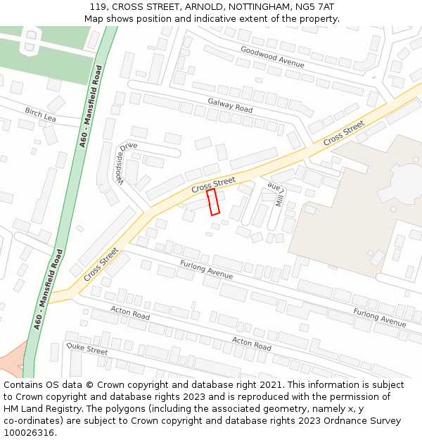 119, CROSS STREET, ARNOLD, NOTTINGHAM, NG5 7AT: Location map and indicative extent of plot