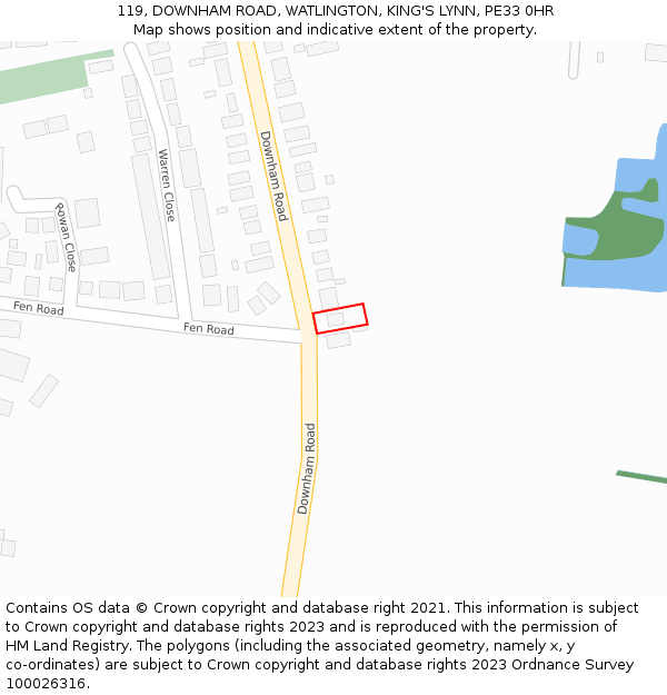 119, DOWNHAM ROAD, WATLINGTON, KING'S LYNN, PE33 0HR: Location map and indicative extent of plot