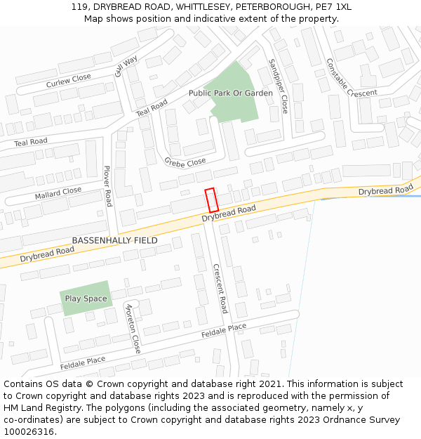 119, DRYBREAD ROAD, WHITTLESEY, PETERBOROUGH, PE7 1XL: Location map and indicative extent of plot