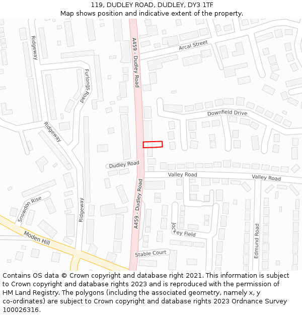 119, DUDLEY ROAD, DUDLEY, DY3 1TF: Location map and indicative extent of plot