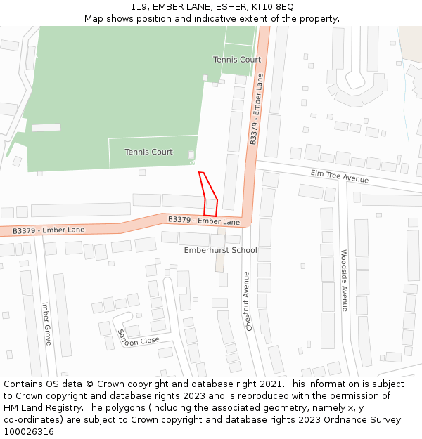 119, EMBER LANE, ESHER, KT10 8EQ: Location map and indicative extent of plot