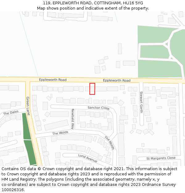 119, EPPLEWORTH ROAD, COTTINGHAM, HU16 5YG: Location map and indicative extent of plot