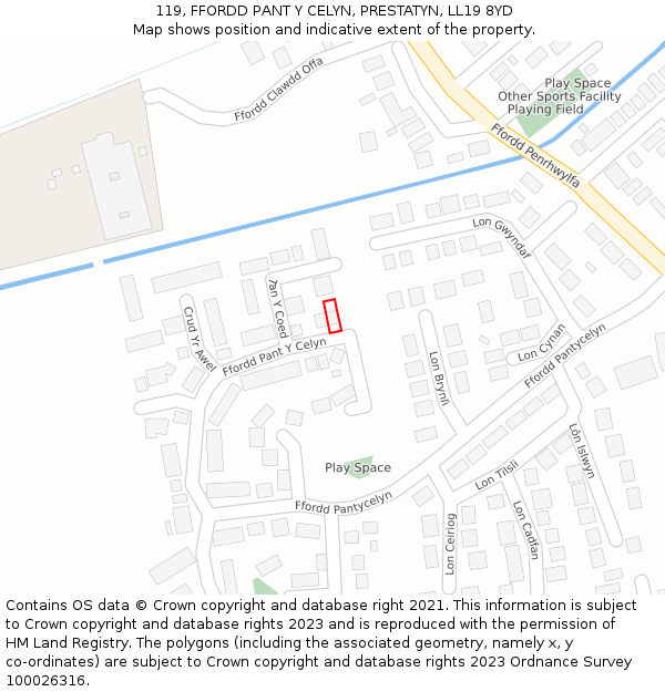 119, FFORDD PANT Y CELYN, PRESTATYN, LL19 8YD: Location map and indicative extent of plot