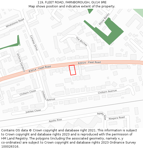 119, FLEET ROAD, FARNBOROUGH, GU14 9RE: Location map and indicative extent of plot