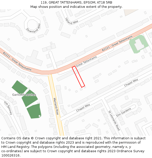 119, GREAT TATTENHAMS, EPSOM, KT18 5RB: Location map and indicative extent of plot