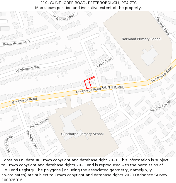 119, GUNTHORPE ROAD, PETERBOROUGH, PE4 7TS: Location map and indicative extent of plot