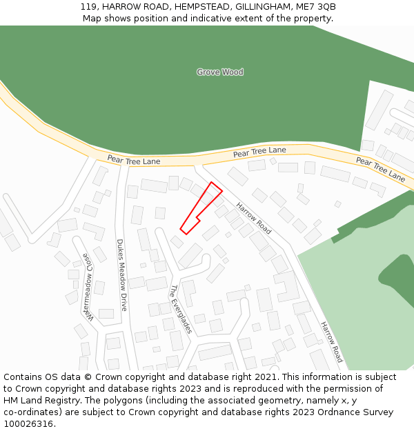 119, HARROW ROAD, HEMPSTEAD, GILLINGHAM, ME7 3QB: Location map and indicative extent of plot
