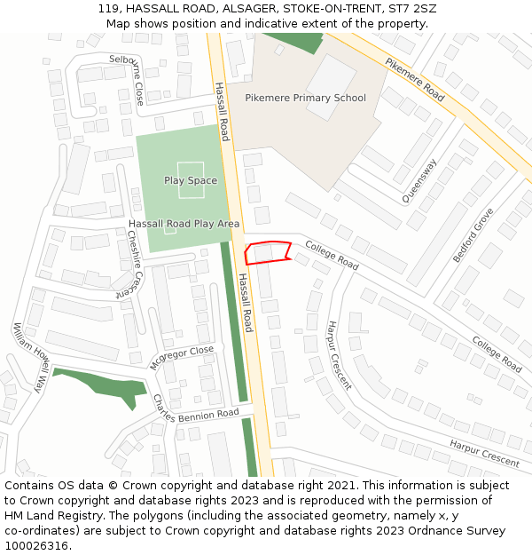 119, HASSALL ROAD, ALSAGER, STOKE-ON-TRENT, ST7 2SZ: Location map and indicative extent of plot