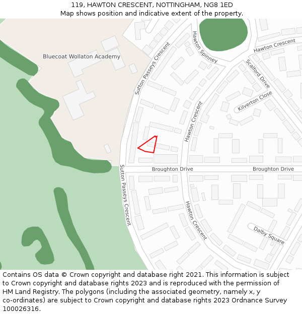 119, HAWTON CRESCENT, NOTTINGHAM, NG8 1ED: Location map and indicative extent of plot