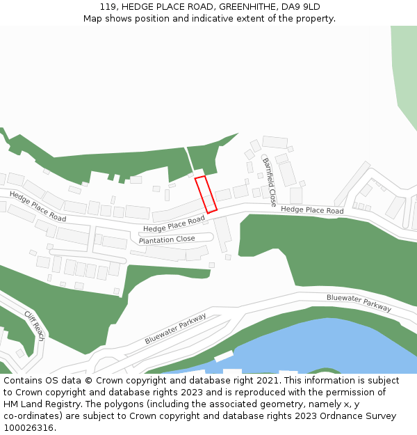 119, HEDGE PLACE ROAD, GREENHITHE, DA9 9LD: Location map and indicative extent of plot