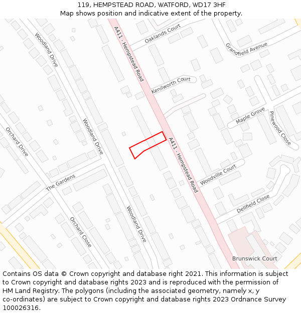 119, HEMPSTEAD ROAD, WATFORD, WD17 3HF: Location map and indicative extent of plot