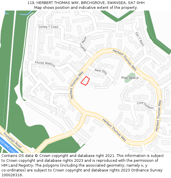 119, HERBERT THOMAS WAY, BIRCHGROVE, SWANSEA, SA7 0HH: Location map and indicative extent of plot