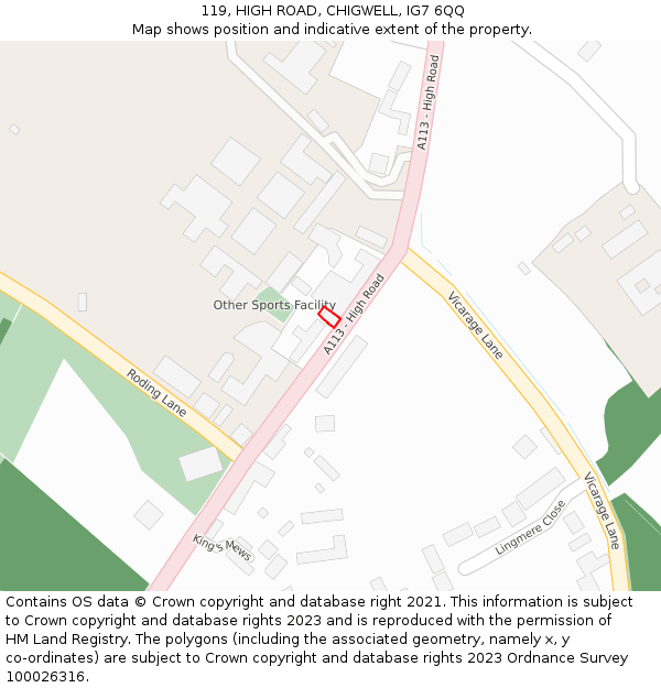 119, HIGH ROAD, CHIGWELL, IG7 6QQ: Location map and indicative extent of plot