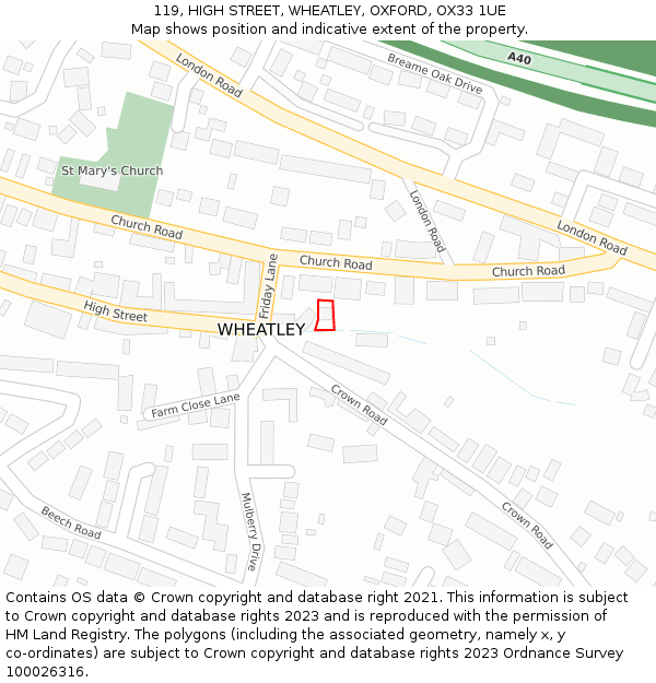 119, HIGH STREET, WHEATLEY, OXFORD, OX33 1UE: Location map and indicative extent of plot