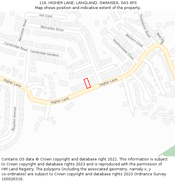 119, HIGHER LANE, LANGLAND, SWANSEA, SA3 4PS: Location map and indicative extent of plot