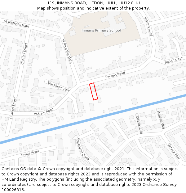 119, INMANS ROAD, HEDON, HULL, HU12 8HU: Location map and indicative extent of plot