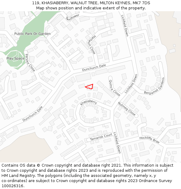 119, KHASIABERRY, WALNUT TREE, MILTON KEYNES, MK7 7DS: Location map and indicative extent of plot