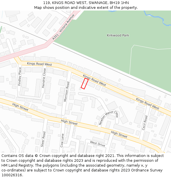 119, KINGS ROAD WEST, SWANAGE, BH19 1HN: Location map and indicative extent of plot
