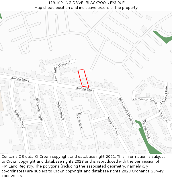 119, KIPLING DRIVE, BLACKPOOL, FY3 9UF: Location map and indicative extent of plot