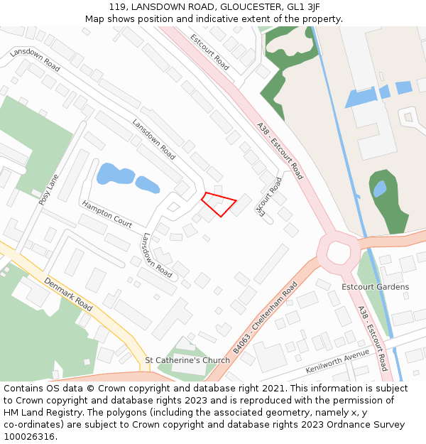 119, LANSDOWN ROAD, GLOUCESTER, GL1 3JF: Location map and indicative extent of plot