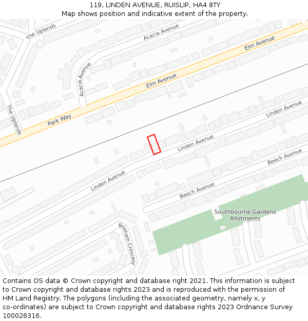 119, LINDEN AVENUE, RUISLIP, HA4 8TY: Location map and indicative extent of plot