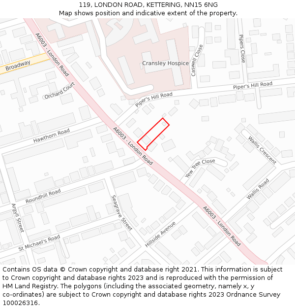 119, LONDON ROAD, KETTERING, NN15 6NG: Location map and indicative extent of plot