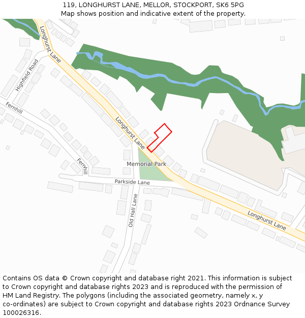 119, LONGHURST LANE, MELLOR, STOCKPORT, SK6 5PG: Location map and indicative extent of plot