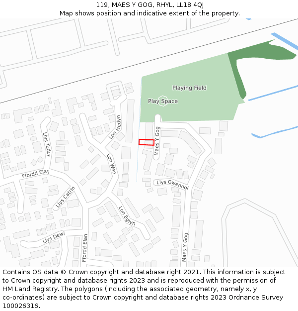 119, MAES Y GOG, RHYL, LL18 4QJ: Location map and indicative extent of plot