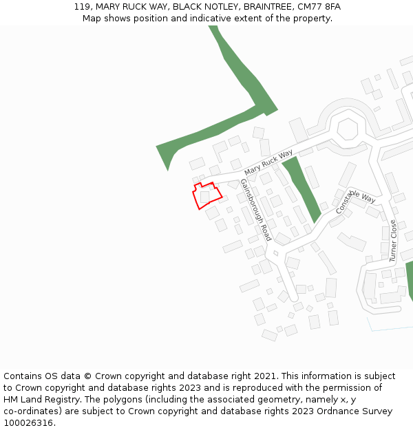 119, MARY RUCK WAY, BLACK NOTLEY, BRAINTREE, CM77 8FA: Location map and indicative extent of plot