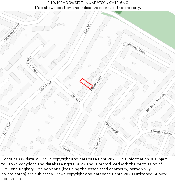 119, MEADOWSIDE, NUNEATON, CV11 6NG: Location map and indicative extent of plot