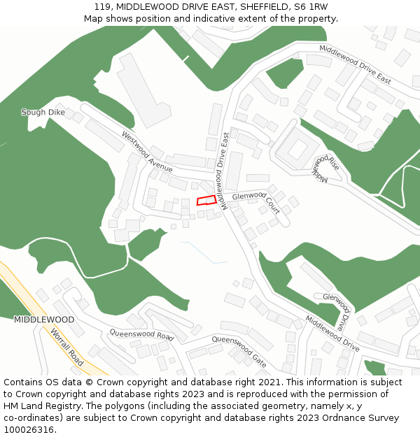119, MIDDLEWOOD DRIVE EAST, SHEFFIELD, S6 1RW: Location map and indicative extent of plot