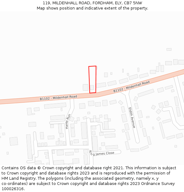 119, MILDENHALL ROAD, FORDHAM, ELY, CB7 5NW: Location map and indicative extent of plot