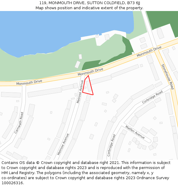 119, MONMOUTH DRIVE, SUTTON COLDFIELD, B73 6JJ: Location map and indicative extent of plot