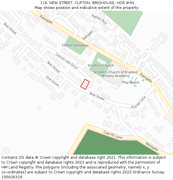 119, NEW STREET, CLIFTON, BRIGHOUSE, HD6 4HN: Location map and indicative extent of plot