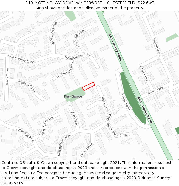 119, NOTTINGHAM DRIVE, WINGERWORTH, CHESTERFIELD, S42 6WB: Location map and indicative extent of plot