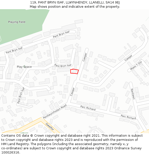 119, PANT BRYN ISAF, LLWYNHENDY, LLANELLI, SA14 9EJ: Location map and indicative extent of plot