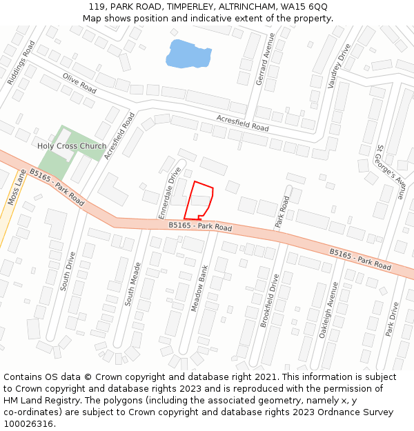 119, PARK ROAD, TIMPERLEY, ALTRINCHAM, WA15 6QQ: Location map and indicative extent of plot