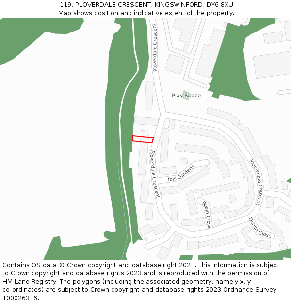 119, PLOVERDALE CRESCENT, KINGSWINFORD, DY6 8XU: Location map and indicative extent of plot
