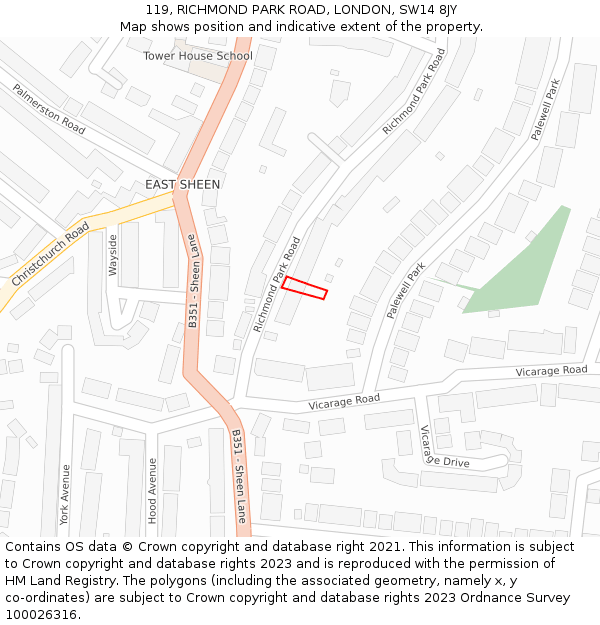 119, RICHMOND PARK ROAD, LONDON, SW14 8JY: Location map and indicative extent of plot