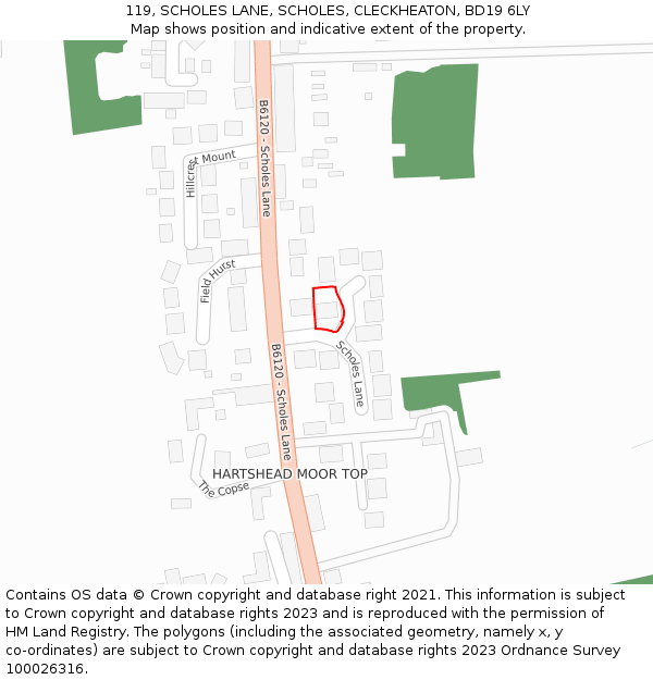 119, SCHOLES LANE, SCHOLES, CLECKHEATON, BD19 6LY: Location map and indicative extent of plot