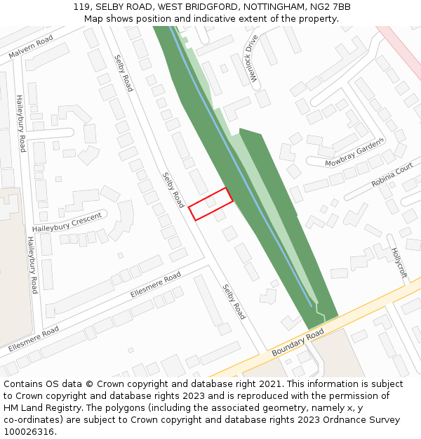 119, SELBY ROAD, WEST BRIDGFORD, NOTTINGHAM, NG2 7BB: Location map and indicative extent of plot