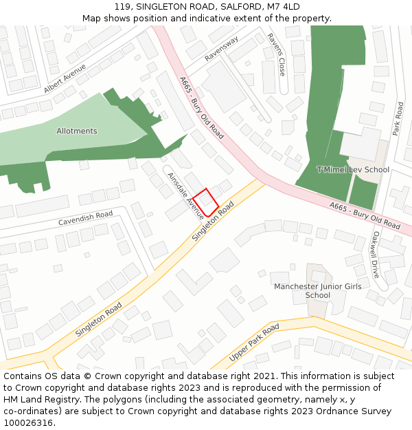 119, SINGLETON ROAD, SALFORD, M7 4LD: Location map and indicative extent of plot