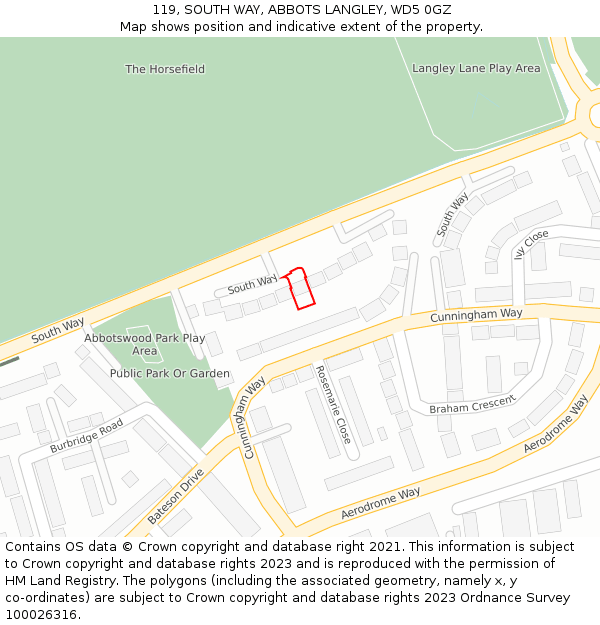 119, SOUTH WAY, ABBOTS LANGLEY, WD5 0GZ: Location map and indicative extent of plot
