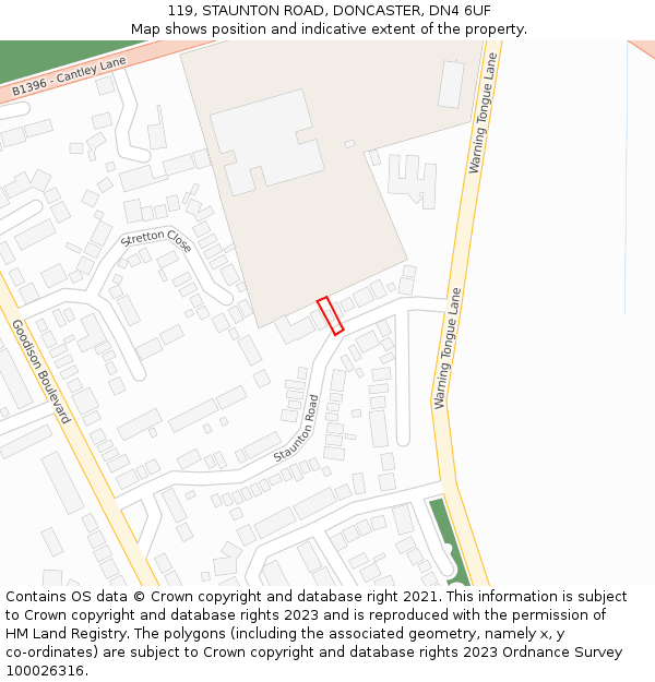 119, STAUNTON ROAD, DONCASTER, DN4 6UF: Location map and indicative extent of plot