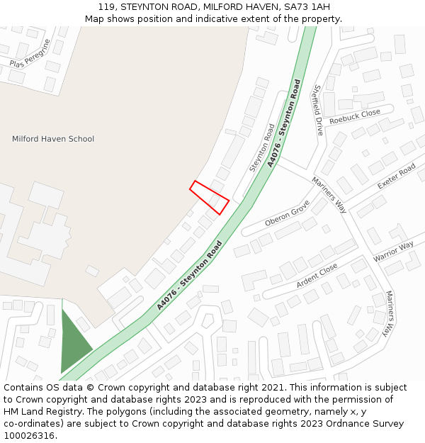 119, STEYNTON ROAD, MILFORD HAVEN, SA73 1AH: Location map and indicative extent of plot