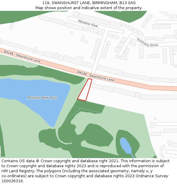 119, SWANSHURST LANE, BIRMINGHAM, B13 0AS: Location map and indicative extent of plot