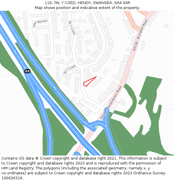 119, TAL Y COED, HENDY, SWANSEA, SA4 0XR: Location map and indicative extent of plot