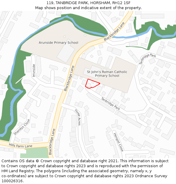 119, TANBRIDGE PARK, HORSHAM, RH12 1SF: Location map and indicative extent of plot