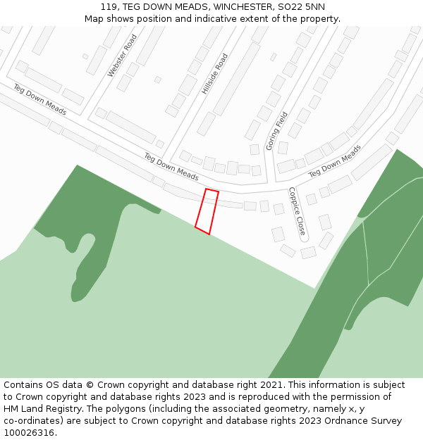 119, TEG DOWN MEADS, WINCHESTER, SO22 5NN: Location map and indicative extent of plot
