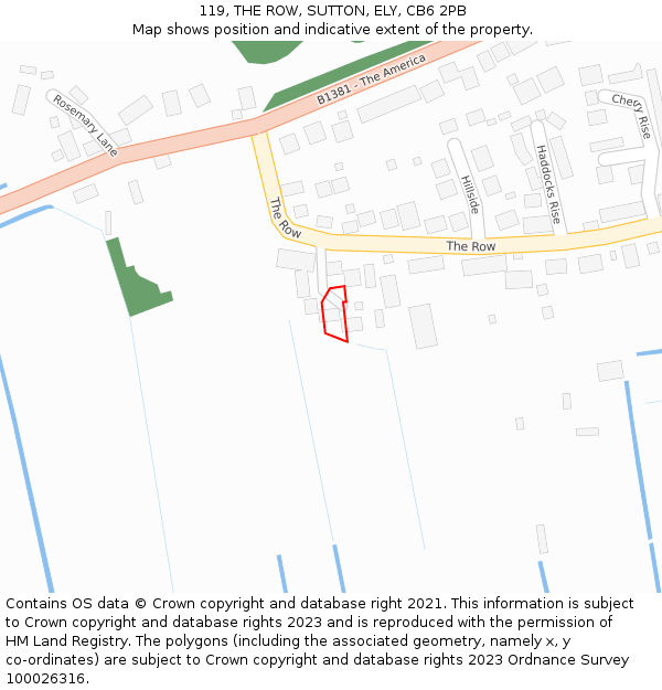 119, THE ROW, SUTTON, ELY, CB6 2PB: Location map and indicative extent of plot